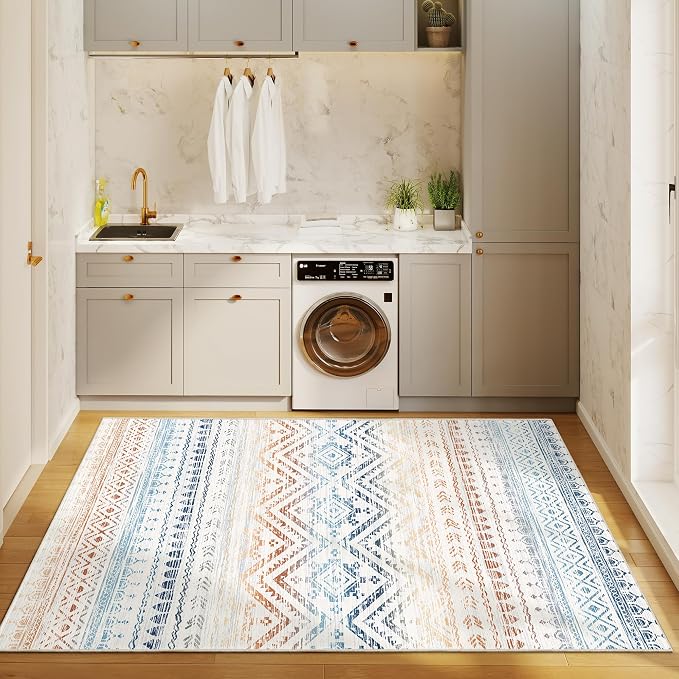 Miukiki 4x6 Washable Area Rug Non Slip Rug for Living Room Multi | Moroccan Soft Low Pile Indoor Area Rug for Living Room Bedroom Dining Room Stain Resistant Carpet with Easy Care 4'x6'