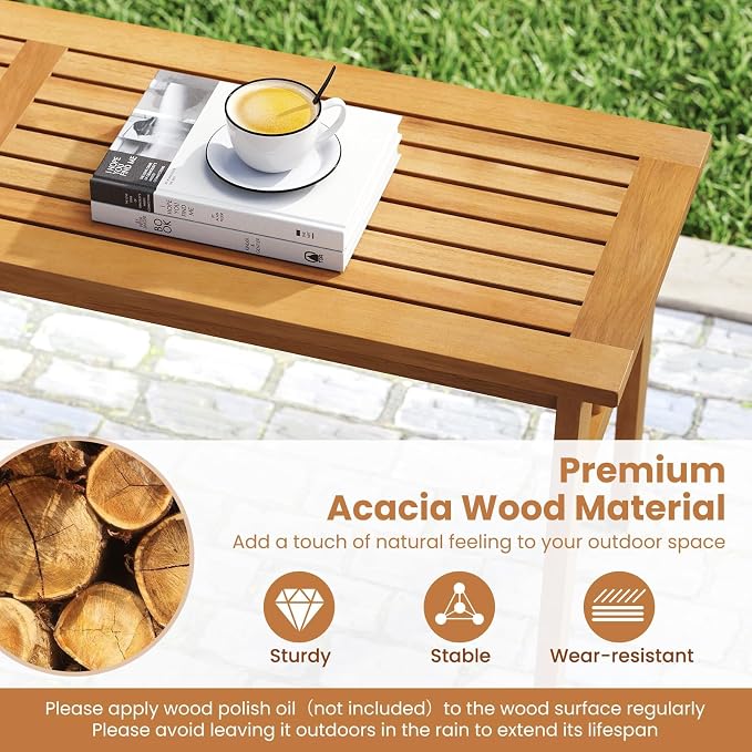 HAPPYGRILL Outdoor Acacia Wood Dining Bench, 48” Wooden Bench Patio Furniture for Entryway Garden Poolside Balcony, 800 LBS (1)