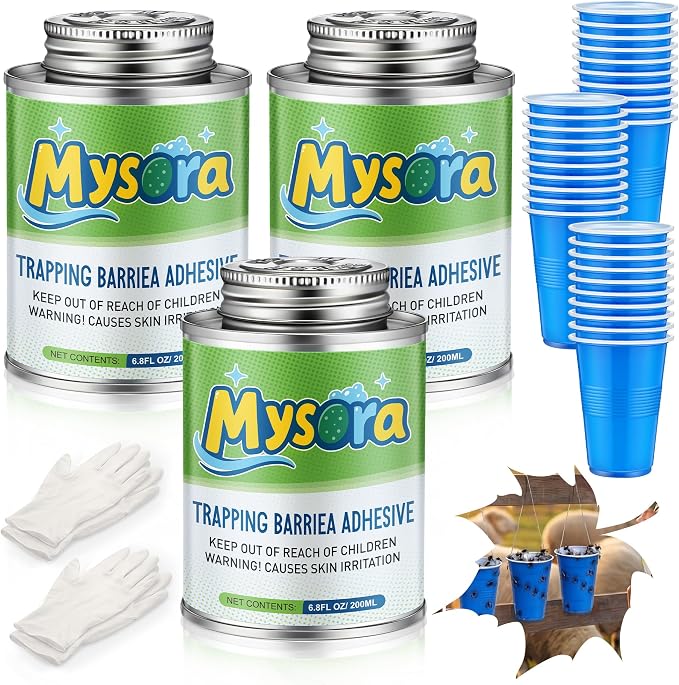 Sticky Glue Coating Kit, 20.4 oz (3 * 6.8 oz) Insect Trap Coating with Brush and 30 Blue Cups and 2 Pairs Gloves, DIY Fly Trap for Deerfly, Stink Bugs, Apple Fly, Biting Flies, Garden Pests