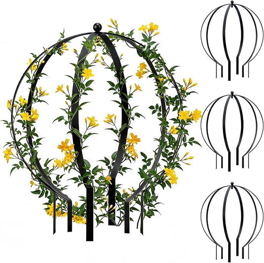 4 PCS Large Metal Round Trellis for Climbing Plants, Heavy Duty Thick Rustproof Obelisk, Garden Sphere Frame for Potted Roses Vines, Outdoor Garden Decor, Easy Assembly (18.5" x 15")