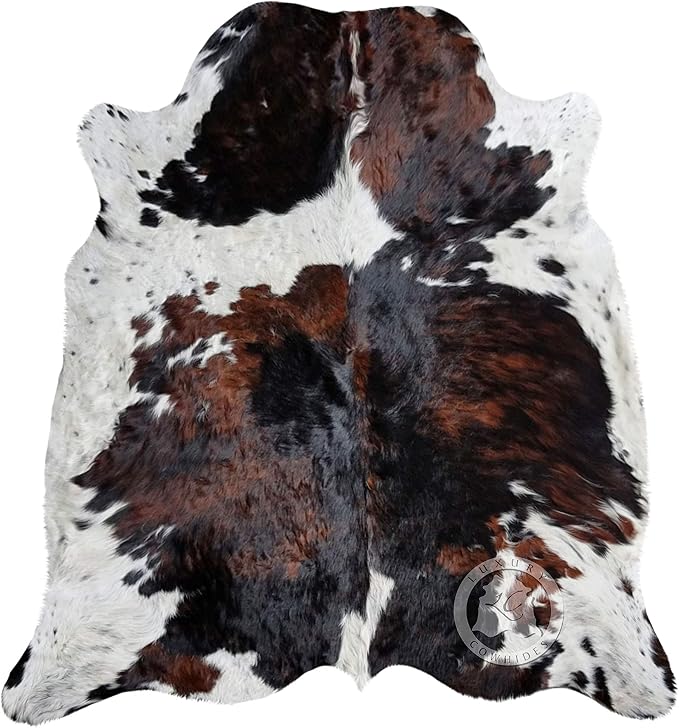 Sunshine Cowhides 100% Genuine Light Tricolor Cowhide Rug - Modern Style Animal Skin Rug & Floor Carpet for Living Room, Bedroom, Kitchen & More - Extra Large (6x7-8 Ft.)