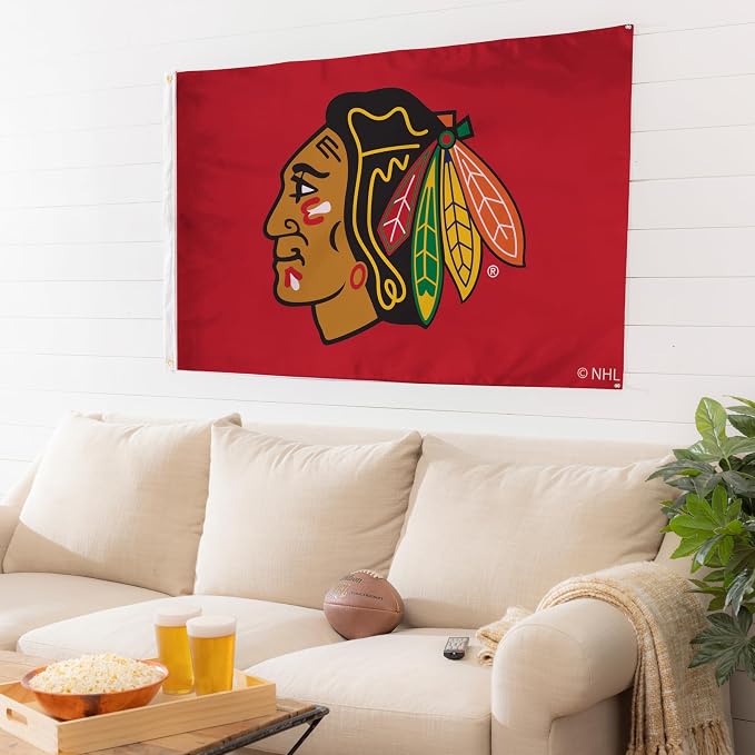 NHL Chicago Blackhawks 3' x 5' Outdoor Durable Flag with Grommets, Heavy Duty Flag & Banner for Outdoor Garden Patio, Indoor Wall Decor Flag for Room, Works with Flag Poles for Outside House