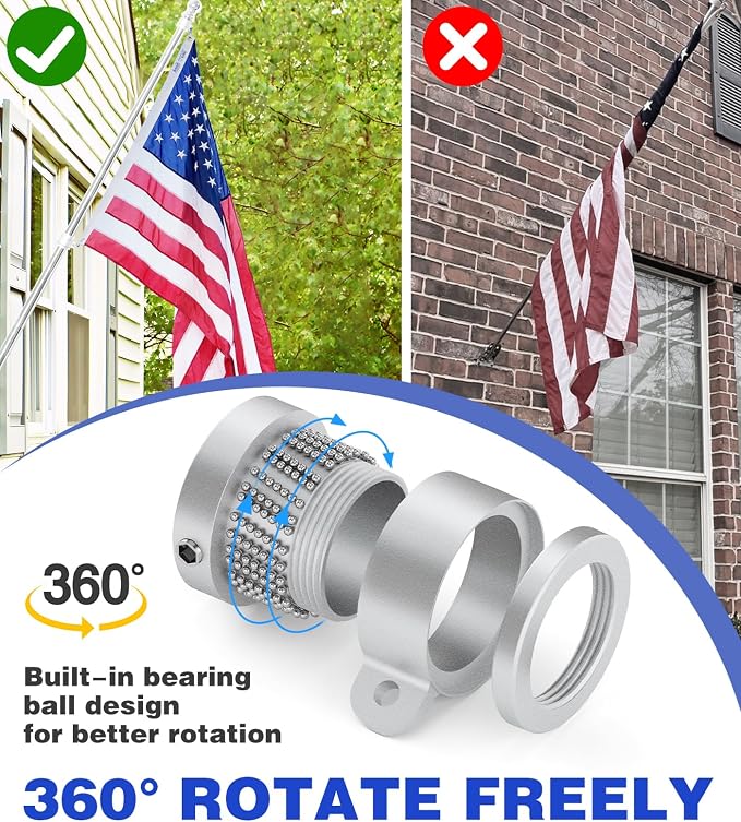 Stainless Steel Flag Poles, 6 FT Flag Pole for Outside House, Residential or Commerical, 1 Inch Spinning Flag Pole for 3X5 Flag, Silver High Wind Flag Pole (Without Bracket)