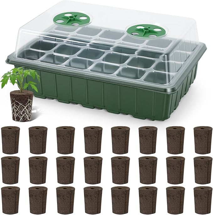 Upgrade Grow Sponges with Tray, 24 Pack Seed Starter Pods & Starter Plugs for Cuttings, Hydroponic Grow Sponges for Seed Starting, Plant Plugs for Herbs Vegetables Flowers, Easy Transplant Rooter Pods