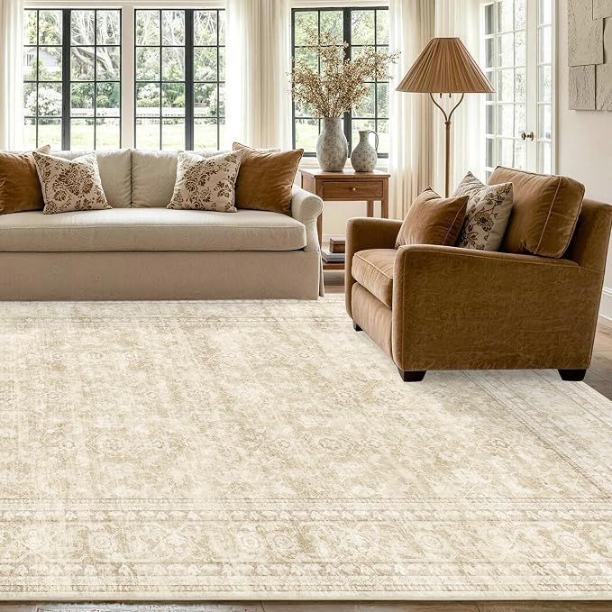 5x7 Ft Area Rugs for Living Room, Soft Non-Slip Machine Washable Rug, Vintage Stain Resistant Carpets for Bedroom Nursery Dining Room Home Decor (Beige)