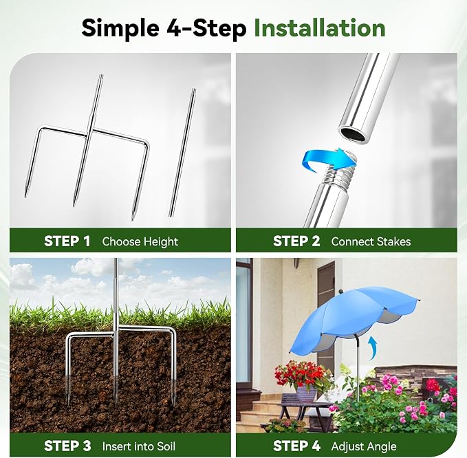 4 Pack Plant Umbrellas for Outdoor Plants, Upgraded 360° Rotating 3-Prong Ground Stake for Stronger Grip, Stable Garden Shade Umbrella for Flowers, Vegetables, Fruit Trees, Raised Beds & Planters