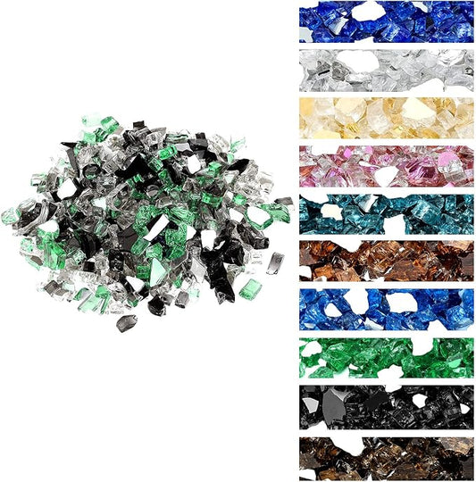 Onlyfire 10 lbs Fire Glass Rocks 1/2 Inch, Reflective Tempered Glass for Propane Fire Pit & Gas Fireplace, High Luster Firepit Glass Stones for Fire Table, Onyx Black+Platinum+ Light Green