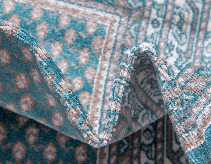 Unique Loom Williamsburg Collection Traditional Border with Dotted Center Area Rug, Rectangular 5' 1" x 8' 0", Teal/Beige
