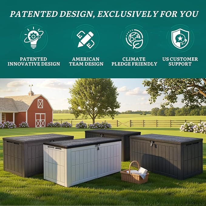 YITAHOME 134 Gallon Large Outdoor Storage Box with Lock | Waterproof Deck Box with Hydraulic Piston for Garden Tools, Pool Accessories & Cushions, Resin Deck Organizer with Bench