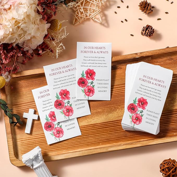 Fumete 120 Pack Poppy Flower Seed Packets Bulk Memorial Day Poppy Coin Envelopes Kraft Small Celebration of Life Funeral Favors for Guests Veterans Day Sentimental Funeral Service Gift, 3.9 x 2.4 Inch