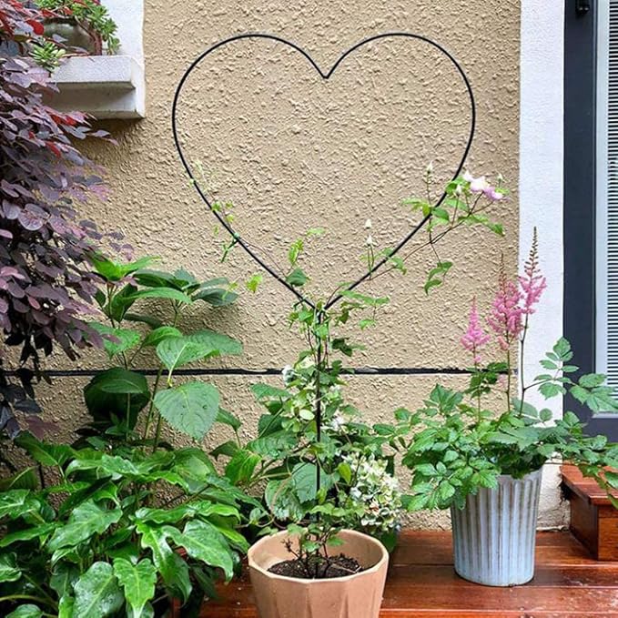 2 Pack 34Inch Garden Trellis for Climbing Plants, Meatal Heart Shape Plant Support Decorative Plant Trellis Potted Vines Vegetables Flowers Rose Jasmine Pea Clematis Ivy Cucumbers