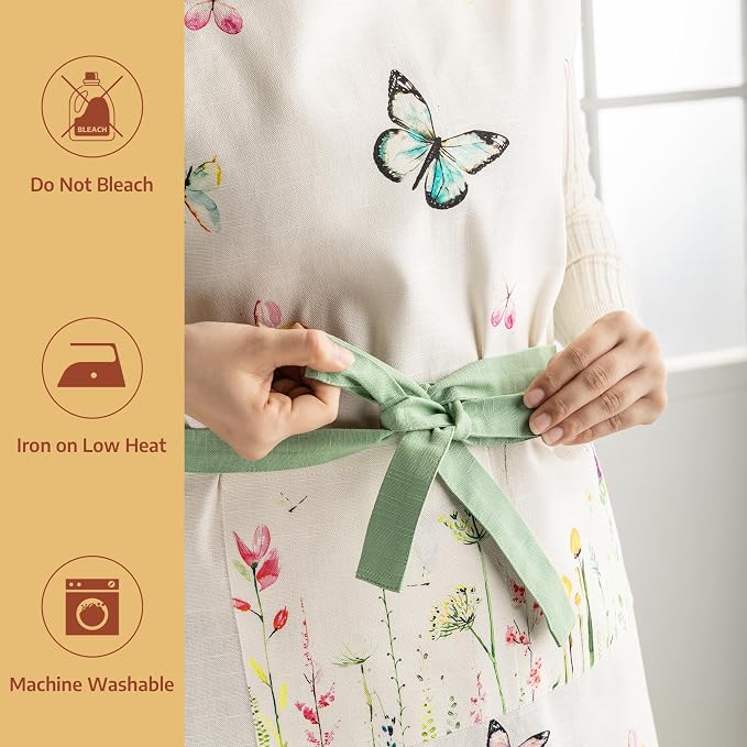 Maison d' Hermine Aprons for women with Pocket 100% Cotton (27.50"x31.50") | Adjustable Neck Strap & long ties Apron Men Chef Wedding Cooking Gardening Server Maid