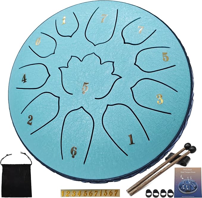 Steel Tongue Drum 11 Notes 6 Inches, Rain Drum for Outside with Bag, Music Book, Mallets, Finger Picks, Stickers – Meditation & Yoga Steel Drum