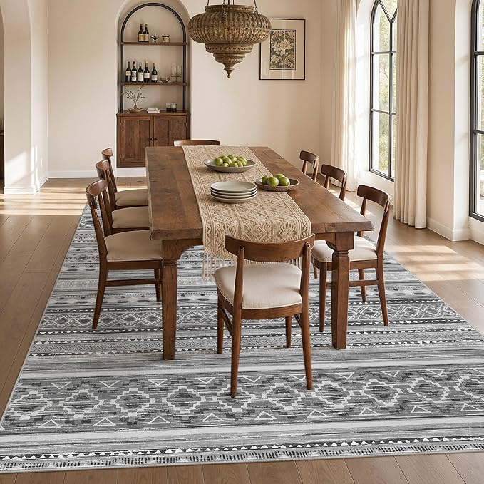 cotiled Boho 5x8 Area Rugs for Living Room: Soft Moroccan Washable Rug | Solve Modern Neutral Trendy Home Decor - Stain Resistan Indoor Carpet for Bedroom Dining Room Grey Beige