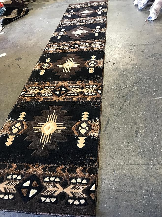 YHSF Southwest Native American Area Rug – Thick, Soft, Durable & Easy to Maintenance Tribal Design Boho Rug– Ideal for Bedroom, Living Room & Hallway - Black, 2 Feet 4 Inches x 10 Feet 11 Inches
