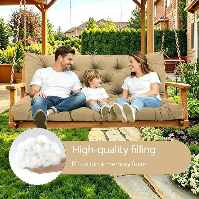 Porch Swing Cushions Waterproof Khaki Outdoor Swing Cushions 2-3 Seater Thicken 5" Patio Swing Cushion with Backrest 70 ×40" Swing Replacement Cushion for Outdoor Furniture