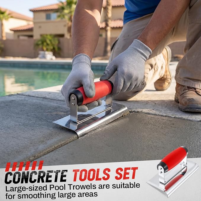 MorningRo 20" & 16" Concrete Finishing Trowel Set, Extra Large Stainless Steel Pool Trowels with 6" x 3" 1/4" R Edger, Professional Tool for Smooth Concrete Finish, Patio, Driveway & DIY Projects