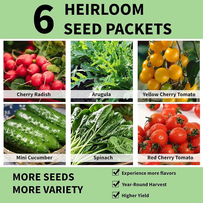 Salad Seed Pod for Aerogarden - 12 Fruit Hydroponic Refill Grow Pods with 6 Packets Seeds of Mini Cucumber, Arugula, Spinach, Cherry Radish & Tomato for Most Hydroponic Systems Ahopegarden, LETPOT