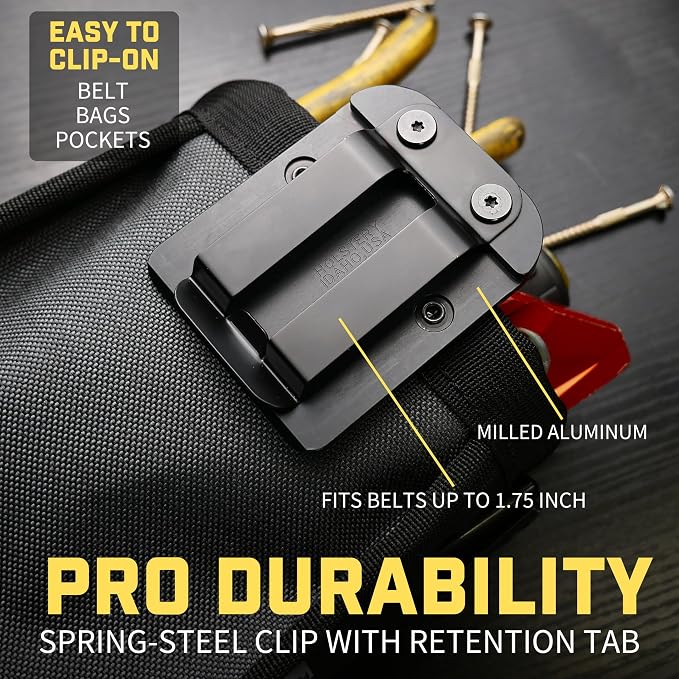 Joey Pouch PRO | Clip-On Tool Belt Bag for Tools, Screws, and Nails - Great for an Electrician, HVAC Tech, Plumber, Carpenter, Contractor, Handy Man, and Any Tradesperson - Metal Clip