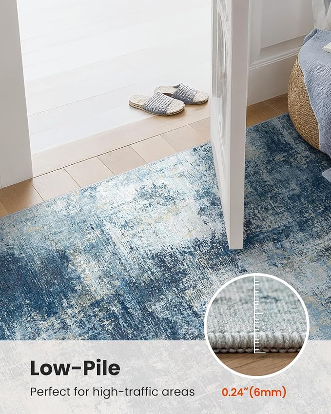 AMADA HOMEFURNISHING 5x7 Area Rugs for Living Room, Modern Abstract Washable Rug Neutral Soft with Non-Slip Backing & Low Pile Kids Rug for Resistant, Bedroom, Nursery Home Office, Navy Blue
