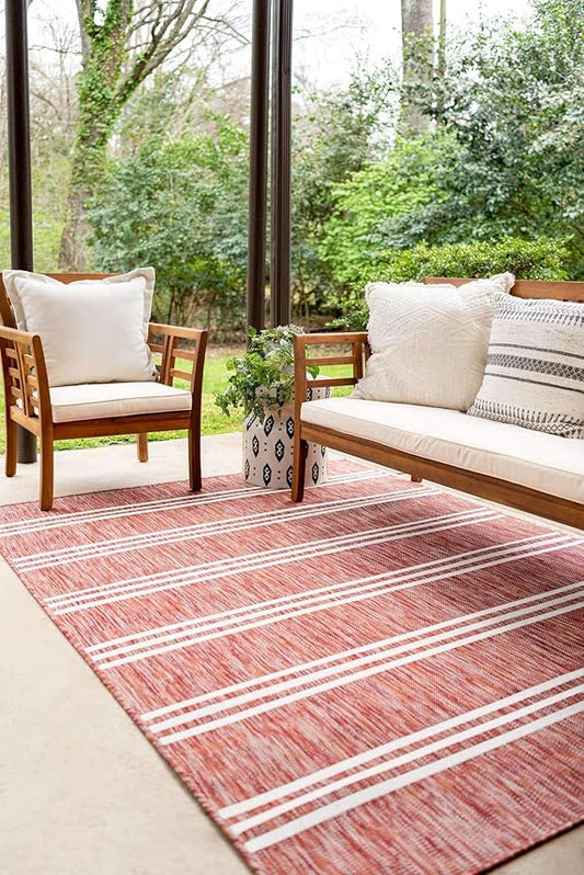 Unique Loom Outdoor Collection Area Rug - Anguilla (9' x 12' Rectangle, Rust Red/ Ivory)