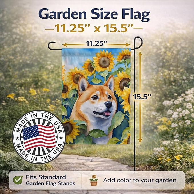 Caroline's Treasures DAC6161GF Shiba Inu in Sunflowers Garden Flag Mailbox Flag Decorative Yard Flag Banner Outside Patio Artwork Yard Flower Beds, Garden Size, Multicolor