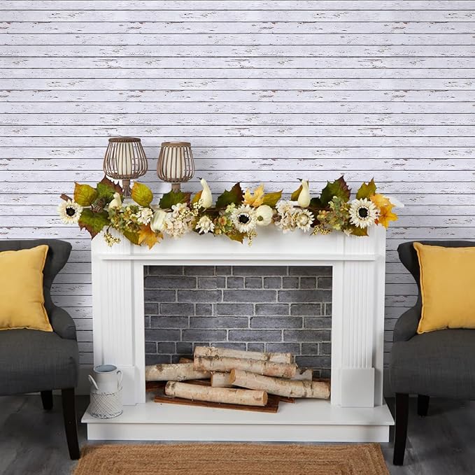 COMSTICKC 3D Faux Wood Wall Sticker, Peel and Stick Wall Covering,12 pcs of 22.8" x 11.8", DIY Lightweight PVC White Wood Self Adhesive Decorative Tiles Wallpaper,Paintable,Covers 22.48 sq.ft