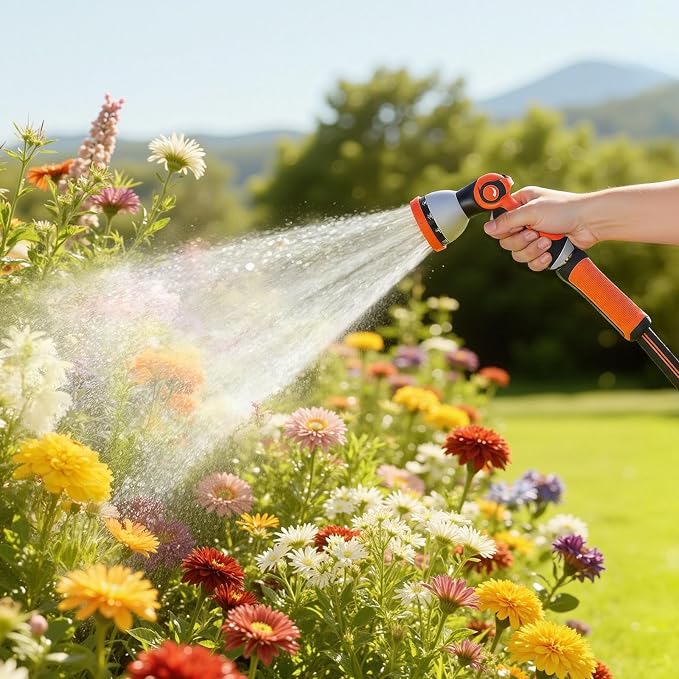 VEVOR Garden Hose, 200 ft 5/8" Heavy Duty Rubber Water Hose with 10 Mode Nozzle, 150PSI Working & 600PSI Burst, Flexible & Non-kink Outdoor Waterhose with 3/4" Fitting, Lightweight Hoses for Gardening