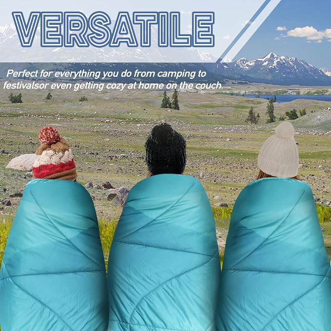 Outdoor Puffy Camping Blanket, Lightweight Down Alternative Printed Large Ultra Warm Quilt Waterproof for Traveling Picnic Beach Party Cold Weather (Green Mountain)