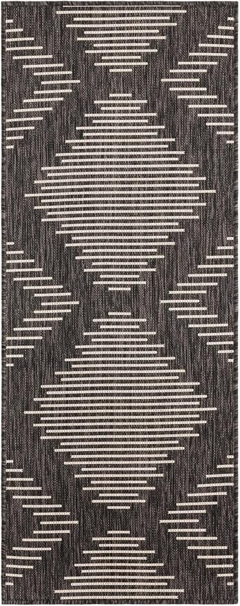 Unique Loom Outdoor Modern Collection Area Rug - Tambor (2' x 5' 1" Runner, Charcoal Gray/ Ivory)