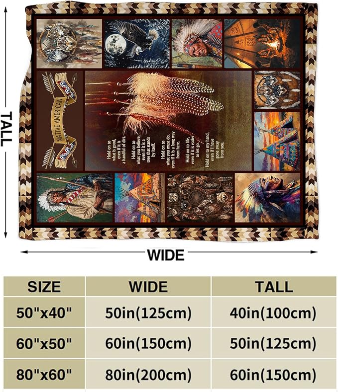 Native Indian Throw Blanket Native American Gifts for Boys Girls Women Men Plush Cozy Flannel Fleece Fuzzy Party Blankets 60"X50"