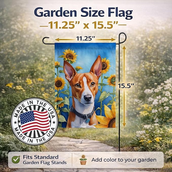 Caroline's Treasures DAC6016GF Basenji in Sunflowers Garden Flag Mailbox Flag Decorative Yard Flag Banner Outside Patio Artwork Yard Flower Beds, Garden Size, Multicolor