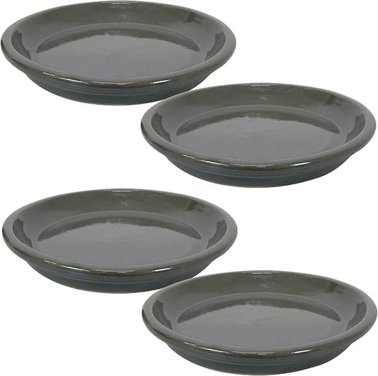 Sunnydaze 9-Inch Ceramic Plant Saucers - Plant Drip Trays for Outdoor Planter Flowerpot Drainage - Set of 4 - Gray