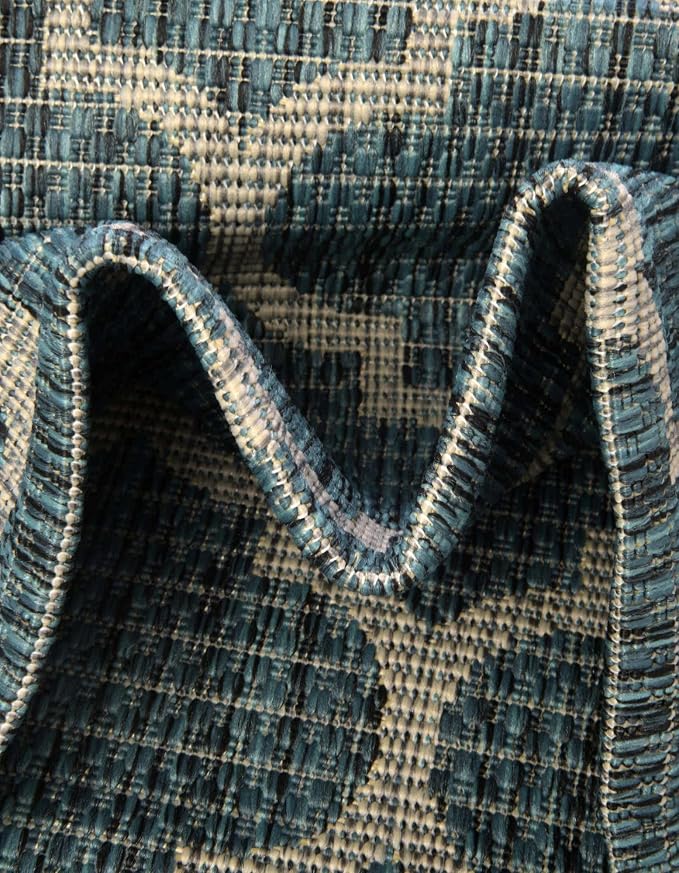 Unique Loom Outdoor Trellis Collection Area Rug - Trellis (Round 10' 8" x 10' 8", Teal/ Gray)