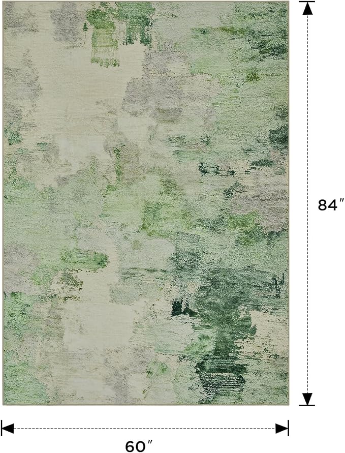 Joydeco Abstract Washable 5x7 Area Rugs for Living Room, Light Green | Non-Slip Soft Stain Resistant Machine Wash Modern Pet Child Friendly Carpet for Bedroom Dining Room Home Office Playroom Rug