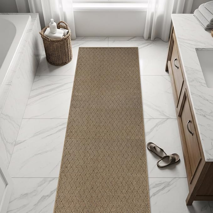 Luul Home Easy Jute Rugs 2x7 Herringbone Natural Color Living Room Indoor Outdoor Runner Rug for Patio and Kitchen Rug High Traffic Washable Easy to Clean Solid Boho Woven Design Carpet (2 x 7)