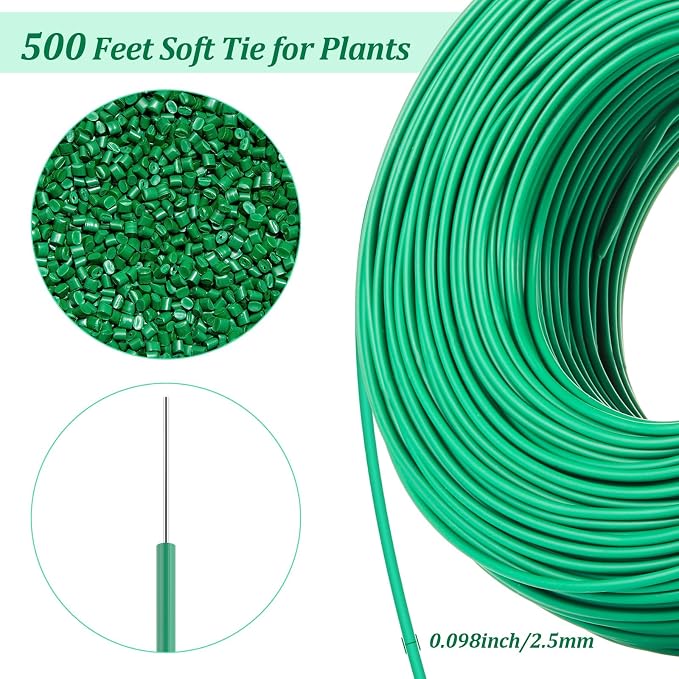 Zhengmy 500Ft/153m Green Garden Wire, Sturdy Plant Ties with Wire Cutter, Twist Garden Ties Gardening Supplies 2.5 mm Diameter for Supporting Climbing Plants Office Organization and Decoration Binding