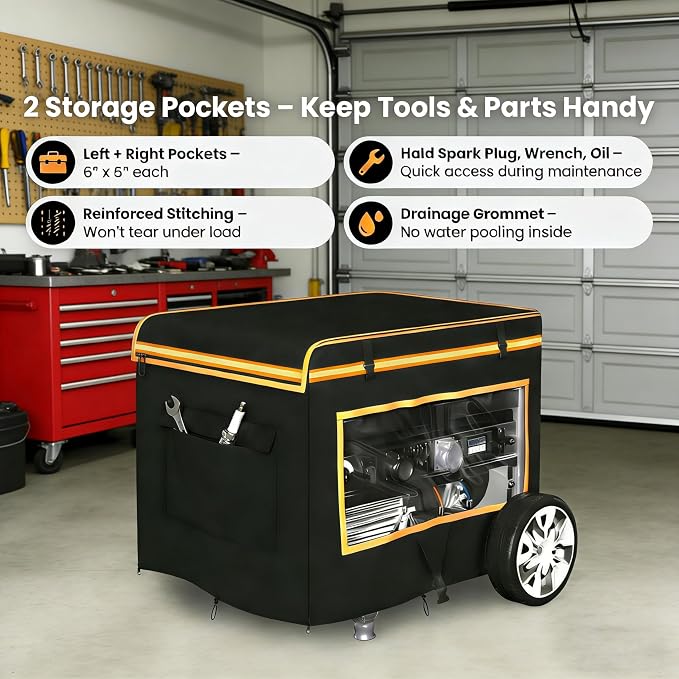 Generator Covers While Running, 28"L x 20"W x 20"H Heavy Duty Waterproof Generator Covers for Outside, Compatible with 3000W-5000W Generator, Clear Windows to See Gauges, Black