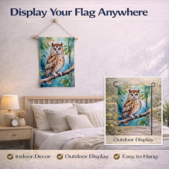 Caroline's Treasures Oriental Bay Owl Garden Flag Mailbox Flag Decorative Yard Flag Banner Outside Patio Artwork Yard Flower Beds, Garden Size, Multicolor