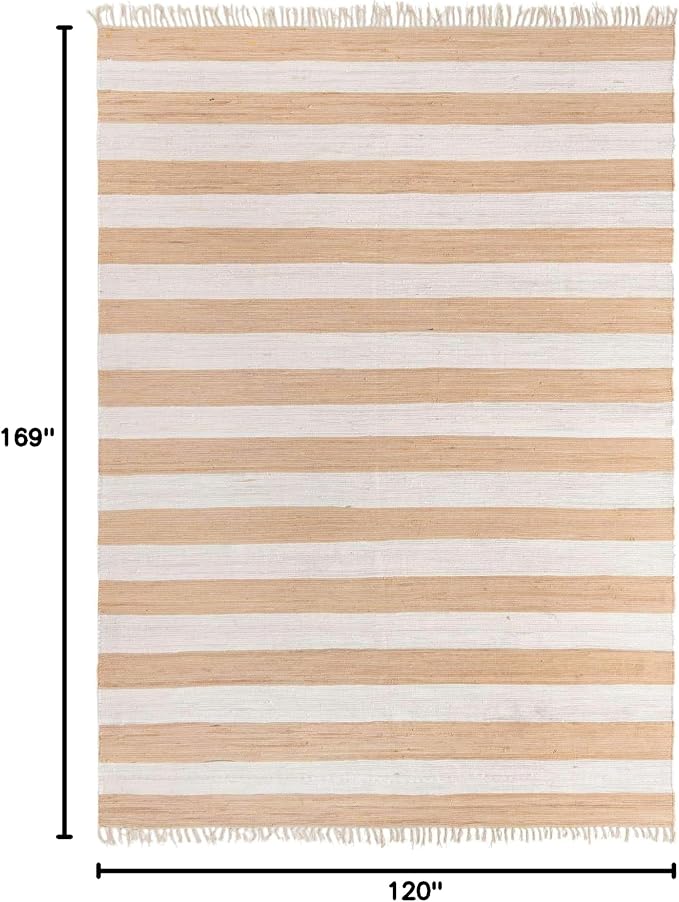 Unique Loom Chindi Rag Collection Area Rug - Striped (10'x 14' 1" Rectangle, Beige/ Ivory)
