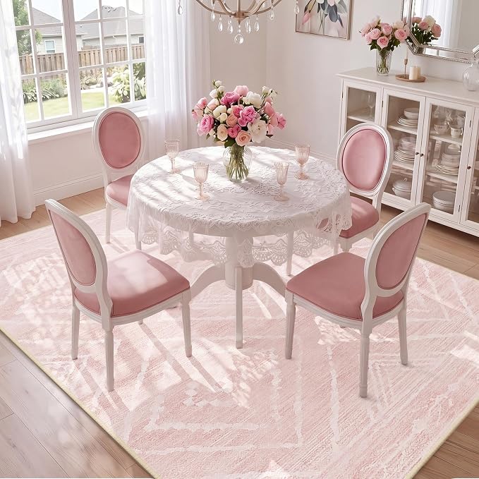8'x10'Washable Area Rug for Living Room Bedroom Lightpink | Soft Western No Slip Low Pile Print Foldable Indoor for Kitchen Dining Room
