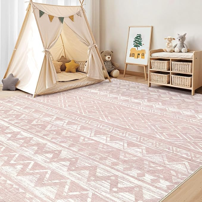 cotiled Boho 8x10 Area Rugs for Living Room: Large Moroccan Washable Rug | Solve Modern Neutral Trendy Home Decor - Stain Resistan Carpet for Bedroom Farmhouse Dining Room Pink