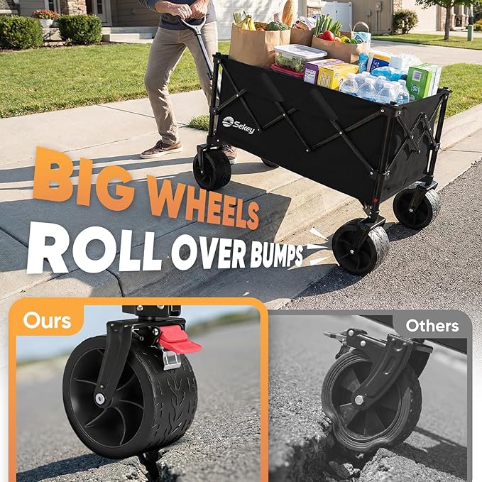 Sekey 250L Wagons Carts Foldable with Big All-Terrian Beach Wheels, Collapsible Heavy Duty Wagon, Extra Large Folding Wagon,Foldable Wagon for Camping, Garden, Sports. Black
