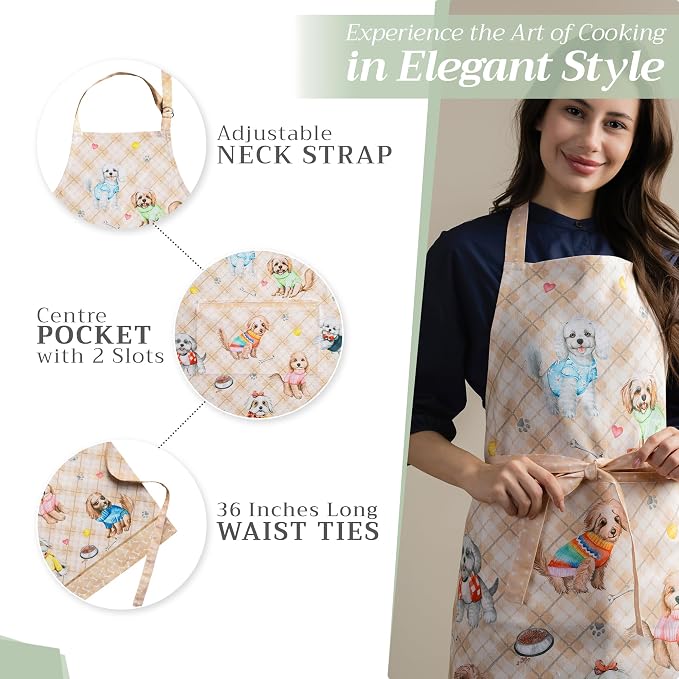 Maison d' Hermine Aprons for women with Pocket 100% Cotton (27.50"x31.50") | Adjustable Neck Strap & long ties Apron Men Chef Wedding Cooking Gardening Server Maid