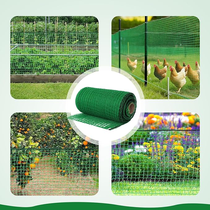 Plastic Mesh Fencing 4FT x 100FT, Garden Bird Netting & Deer Fence, Temporary Animal Barrier for Deer Pets Rabbits Chickens Wildlife, Green Protective Netting for Plants Fruit Vegetables