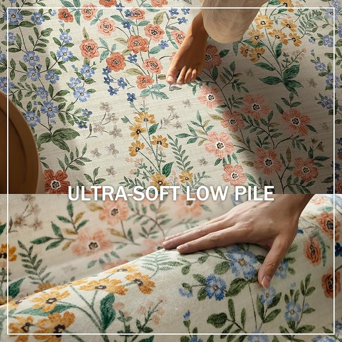 Washable Area Rugs for Living Room: 9x12 Area Rug for Bedroom Vintage Stain Resistant Non Slip Low Pile Lightweight Soft Carpet for Kitchen Dining Room Farmhouse Kids Room Nursery