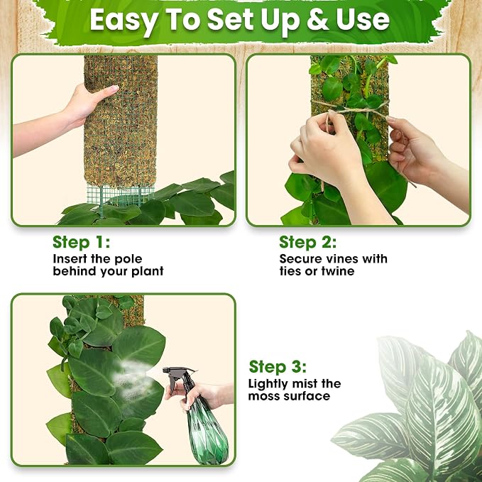 59" Flat Mesh Moss Pole for Big Climbing Plants, (1pc., 59'') | Wide Flat Real Moss Surface, Monstera Moss Pole for Indoor Plants, Plant Stakes for Mature Indoor Plants