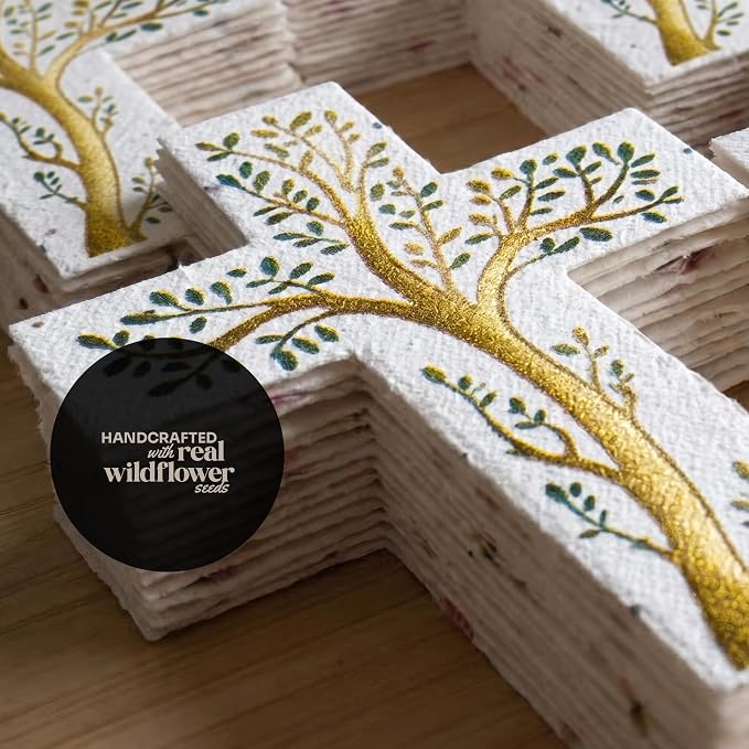 Plantable Wildflower Seed Paper - 50pcs Tree Cross-Shaped for Funeral Favors, Memorial Gifts, & Sympathy Gifts for Loss of Father and Mother