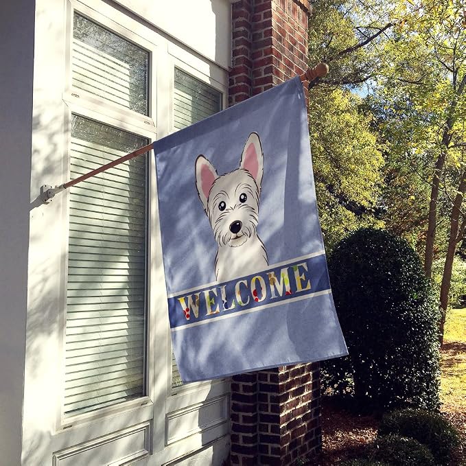 Caroline's Treasures BB1412CHF Westie Welcome House Flag, Blue Large Porch Sleeve Pole Decorative Outside Yard Banner Artwork Wall Hanging, Polyester, House Size, Multicolor