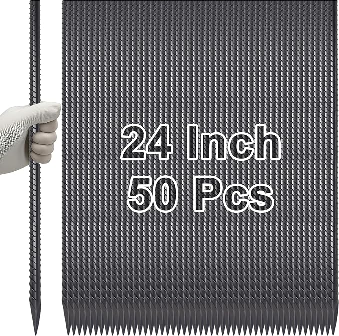 VVOKGO Rebar Stakes 24 Inch Ground Straight Concrete Form Stakes Heavy Duty (50pcs), 3/8" Diameter Metal Steel Spikes Anchors with Chisel Point End for Plant Support, Garden Border,Landscape Edging